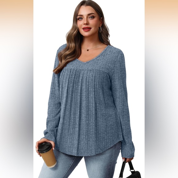 WIHOLL Long Sleeve Shirts V Neck Lightweight Sweaters Casual Tunic Tops Fashion - Picture 3 of 11